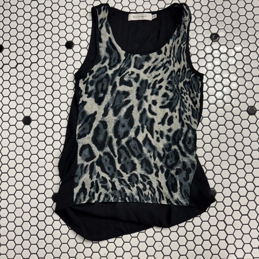 T-Bags Los Angeles Black and Gray Leopard Tank Top size XS